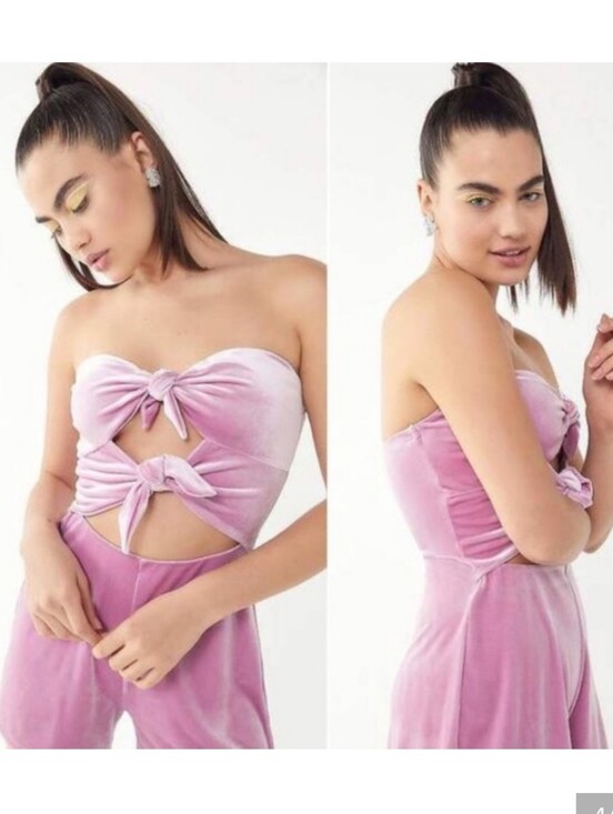 Urban Outfitters Pants - NWT Urban Outfittera Velvet Bow-Front Cut Out Tube Top Romper - Pink XS